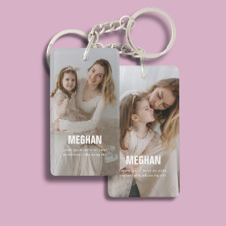 Mom 2 Photo Name Modern Keychain
