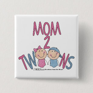 Mom 2 Twins Boy and Girl Inch Square Button