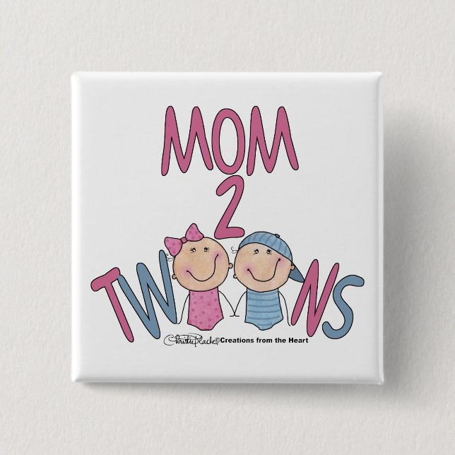 Mom 2 Twins Boy and Girl Inch Square Button (Front)