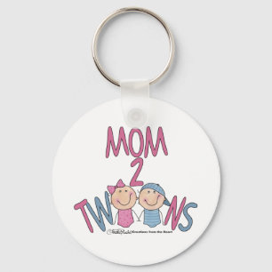 Mom 2 Twins Boy and Girl Keychain