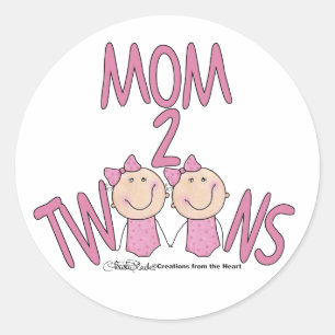Mom 2 Twins Girls Classic Round Sticker