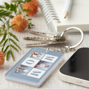 Mom 3 Photo Collage Dusty Blue Keychain