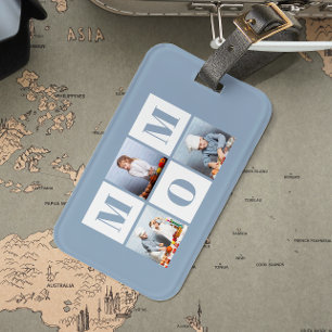 Mom 3 Photo Collage Dusty Blue Luggage Tag
