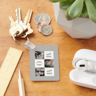 Mom 3 Photo Collage Grey Keychain