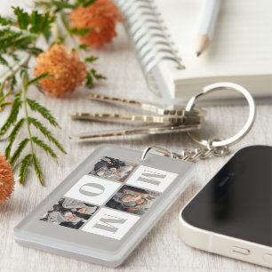 Mom 3 Photo Collage Grey Keychain