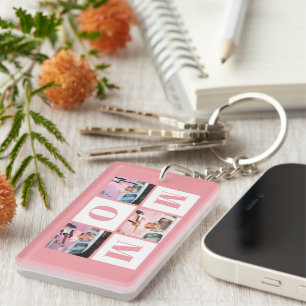 Mom 3 Photo Collage Pink Keychain