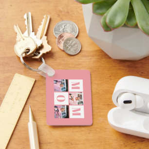 Mom 3 Photo Collage Pink Keychain
