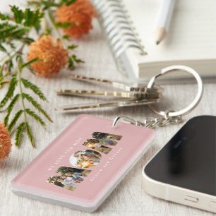 Mom 3 photo modern elegant pink girly mothers day keychain
