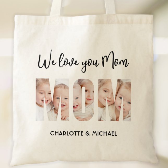 Mom 3 Photos Cutout Letters Tote Bag (Creator Uploaded)