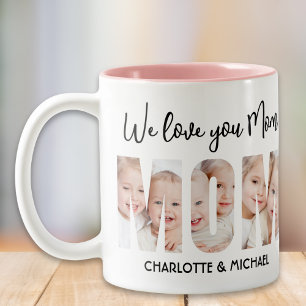 Mom 3 Photos Cutout Letters Two-Tone Coffee Mug