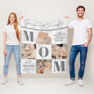 Mom 4 Photo Collage Marble Fleece Blanket