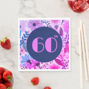 Mom 60th Birthday Pink, Blue And Purple Floral Napkin