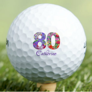 Mom 80th Birthday Gift, Floral Colourful Number Golf Balls