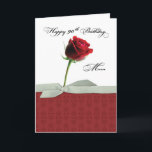 Mom 90th Birthday Red Rose Card<br><div class="desc">Mark your mother's 90th birthday with a card adorned with a single, striking red rose, symbolizing enduring love and admiration for her remarkable journey. As she enters her tenth decade, this elegant gesture captures the essence of her strength, grace, and timeless beauty. Inside, heartfelt sentiments overflow, expressing gratitude for her...</div>