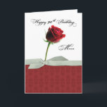Mom 90th Birthday Red Rose Card<br><div class="desc">Mark your mother's 90th birthday with a card adorned with a single, striking red rose, symbolizing enduring love and admiration for her remarkable journey. As she enters her tenth decade, this elegant gesture captures the essence of her strength, grace, and timeless beauty. Inside, heartfelt sentiments overflow, expressing gratitude for her...</div>