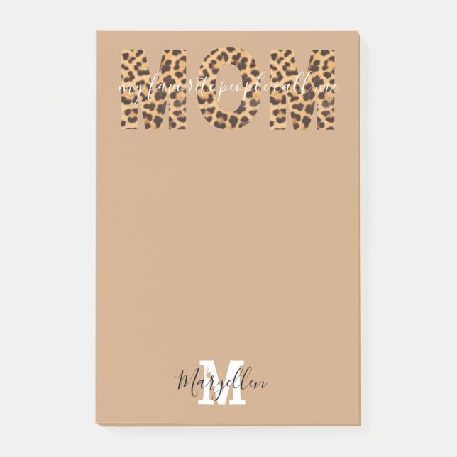 Mom Add Your Name and Monogram Leopard Print  Post-it Notes (Front)