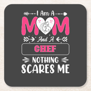 Mom And A Chef Nothing Scares Me, Funny Chef Mom Square Paper Coaster