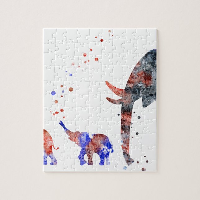 Mom and babies elephant, elephant family jigsaw puzzle (Vertical)
