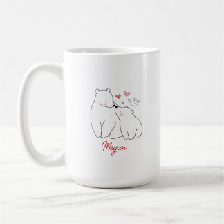Mom and Baby Bear Hearts  Minimalist Personalized Coffee Mug
