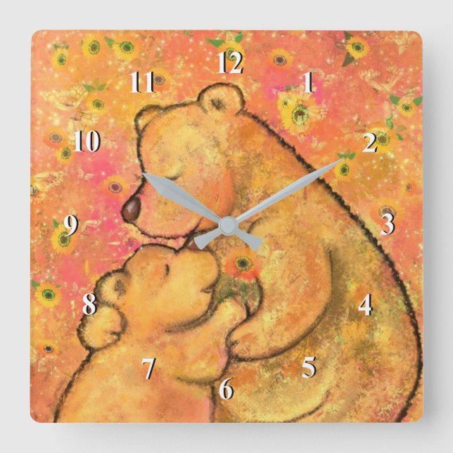 Mom and Baby Bear - Mother's Day - Add Text / Name Square Wall Clock (Front)