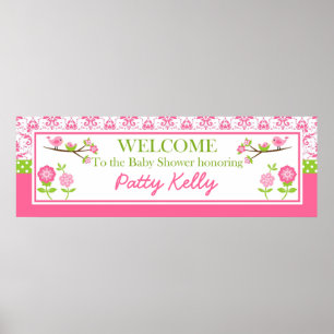 Mom and Baby Bird pink Shower Banner Personalize Poster