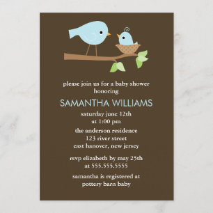 Mom and Baby Birds Boys Baby Shower Invitation
