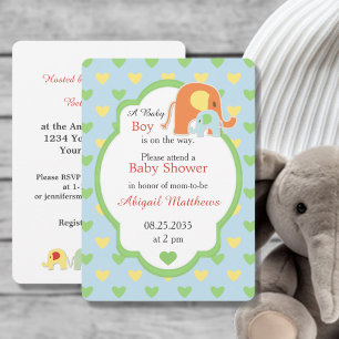 Mom and Baby Boy Elephant Shower Invitation