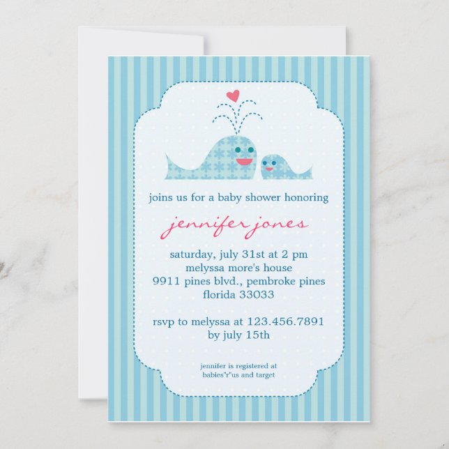 Mom and Baby Boy Whale Invitation (Front)