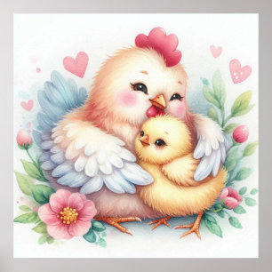 Mom and Baby Chicken Poster