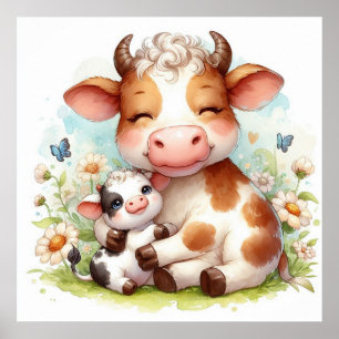 Mom and Baby Cow Poster
