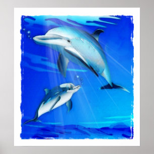 Mom and Baby Dolphin Poster