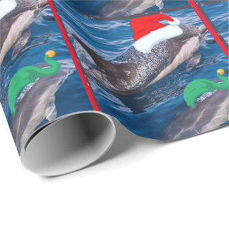 Mom and baby dolphin Santa Christmas wrapping pape Wrapping Paper