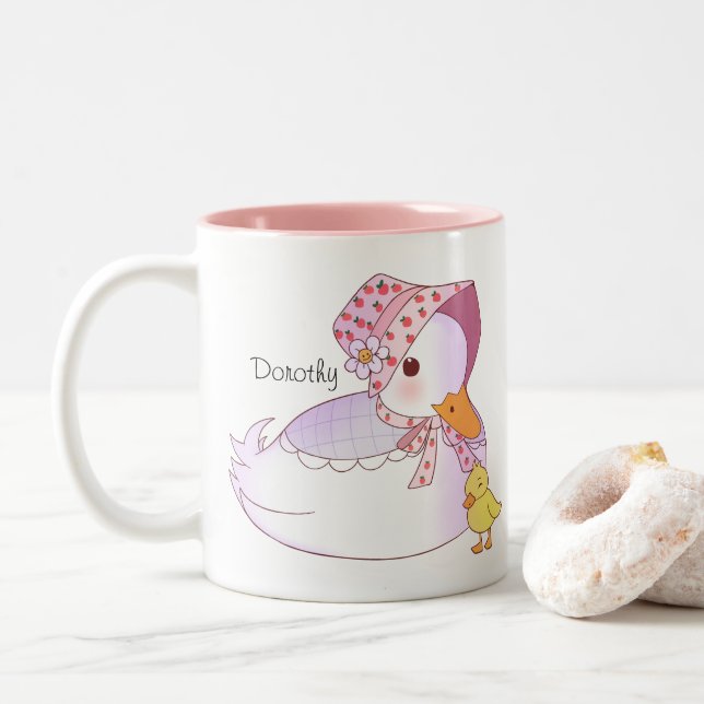 Mom And Baby Duck Two-Tone Coffee Mug (With Donut)