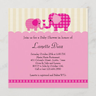 Mom and Baby Elephant Baby Girl Shower Invitation