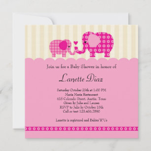 Mom and Baby Elephant Baby Girl Shower Invitation