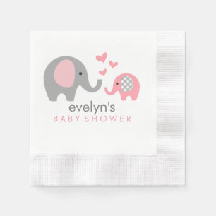 Mom and Baby Elephant Baby Shower Napkins Pink
