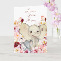Mom and Baby Elephant Birthday Card