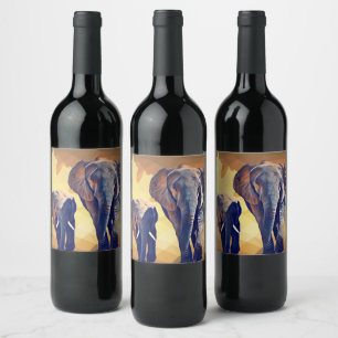 Mom and baby Elephant in the Fall  Wine Label