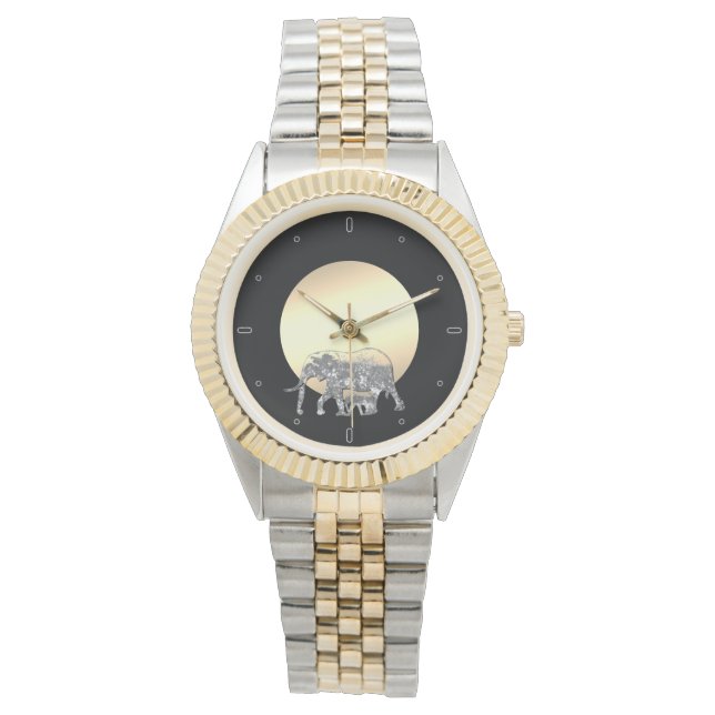 Mom and baby elephant in the setting sun watch (Front)