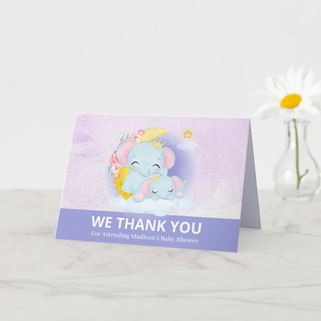 Mom and Baby Elephant Purple Thank You Card (Small Plant)