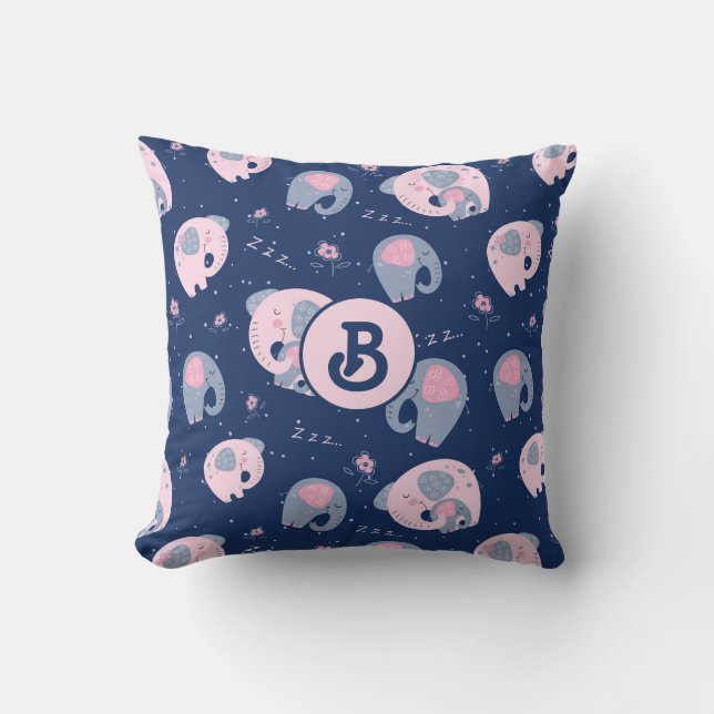 Mom and Baby Elephant Throw Pillow (Front)