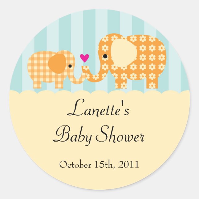 Mom and Baby Elephant Unisex Favour Sticker (Front)
