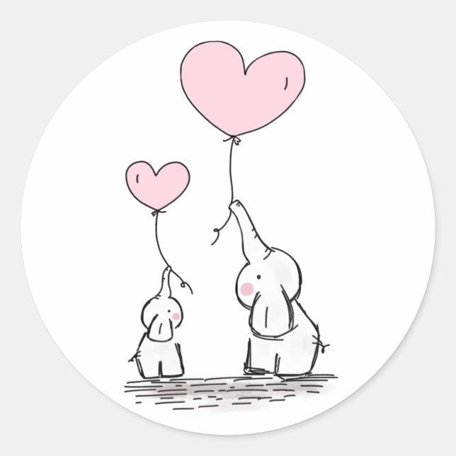 Mom And Baby Elephants Balloons Classic Round Sticker (Front)
