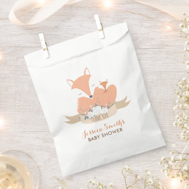 Mom and Baby Fox Baby Shower Favour Bag (Clipped)