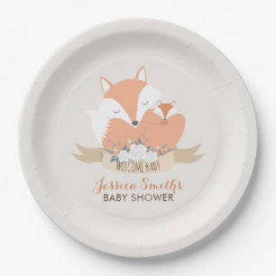 Mom and Baby Fox Baby Shower Personalized Paper Plate