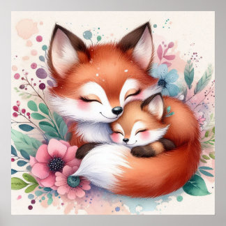 Mom and Baby Fox Poster
