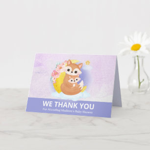 Mom and Baby Fox Purple Thank You Card