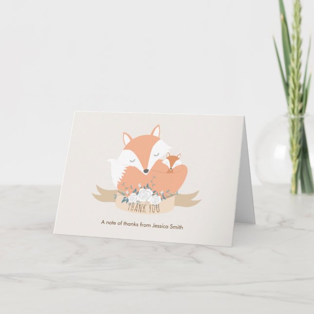 Mom and Baby Foxes Baby Shower Thank You (Front)