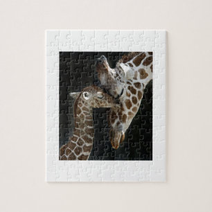 Mom and Baby Giraffe Cuddle Jigsaw Puzzle