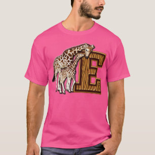 Mom and Baby Giraffe Monogram E T-Shirt